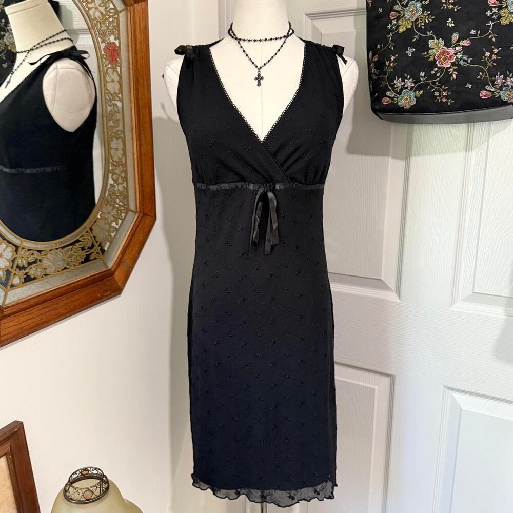VTG Y2K Love Soup Black Floral Embroidered Mesh Dark Coquette Mini Dress S/M